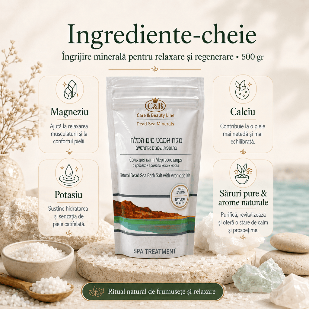 Sare de Baie Naturală din Marea Moartă – Relaxare, Detoxifiere și Îngrijire Minerală