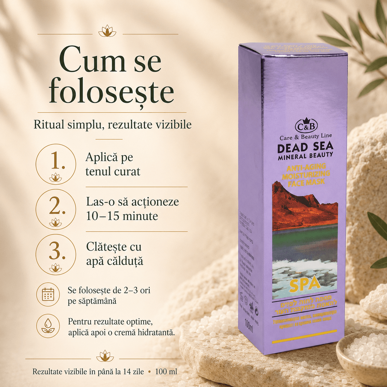Mască de față hidratantă, anti-îmbătrânire, cu minerale din Marea Moartă