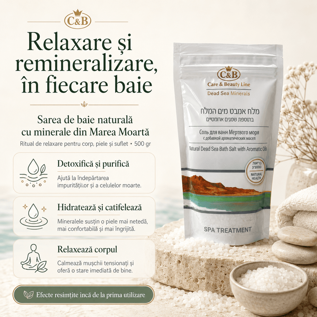 Sare de Baie Naturală din Marea Moartă – Relaxare, Detoxifiere și Îngrijire Minerală