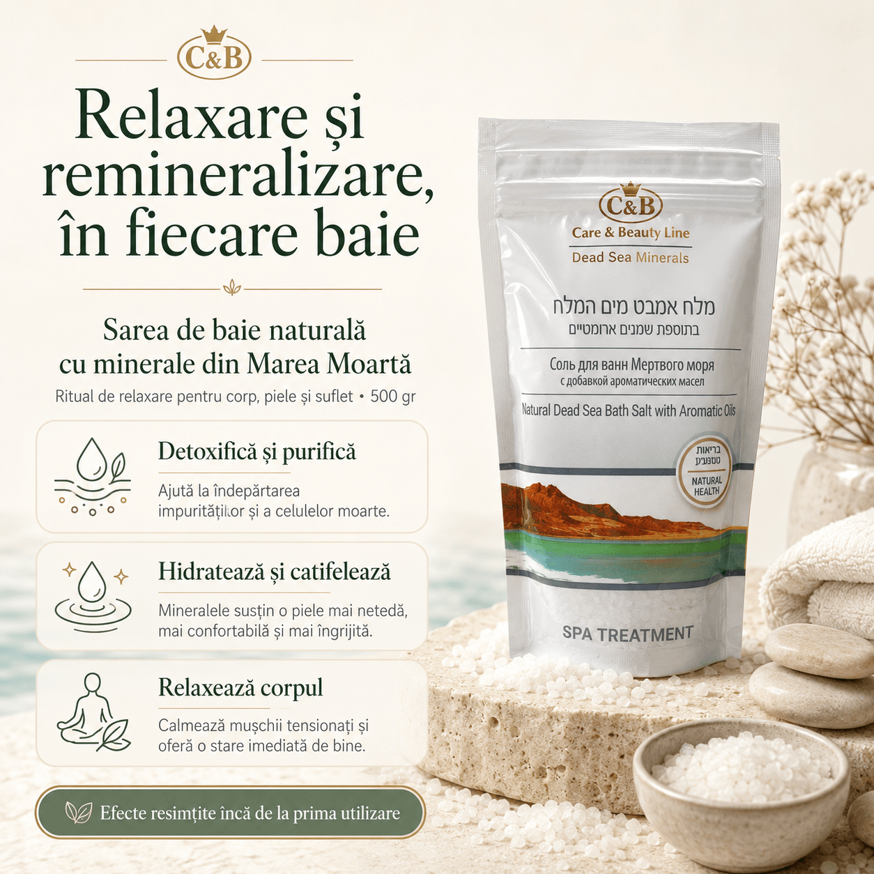 Sare de Baie Naturală din Marea Moartă – Relaxare, Detoxifiere și Îngrijire Minerală