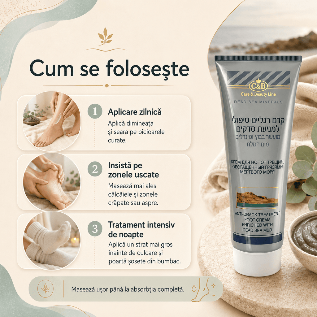 Cremă-Tratament Anti-Crăpături pentru Picioare cu Nămol din Marea Moartă