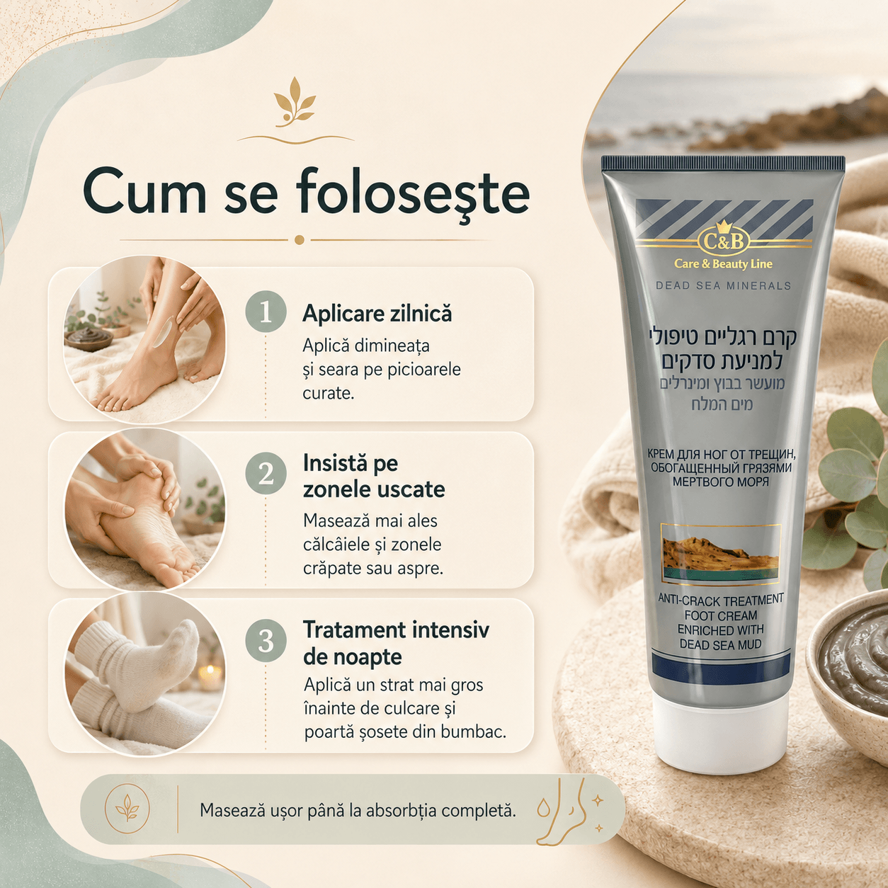 Cremă-Tratament Anti-Crăpături pentru Picioare cu Nămol din Marea Moartă