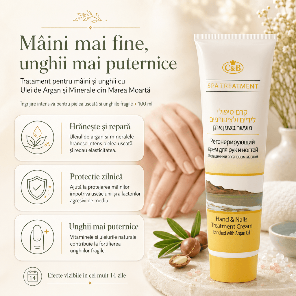 Cremă-Tratament pentru Mâini și Unghii cu Ulei de Argan și Minerale din Marea Moartă