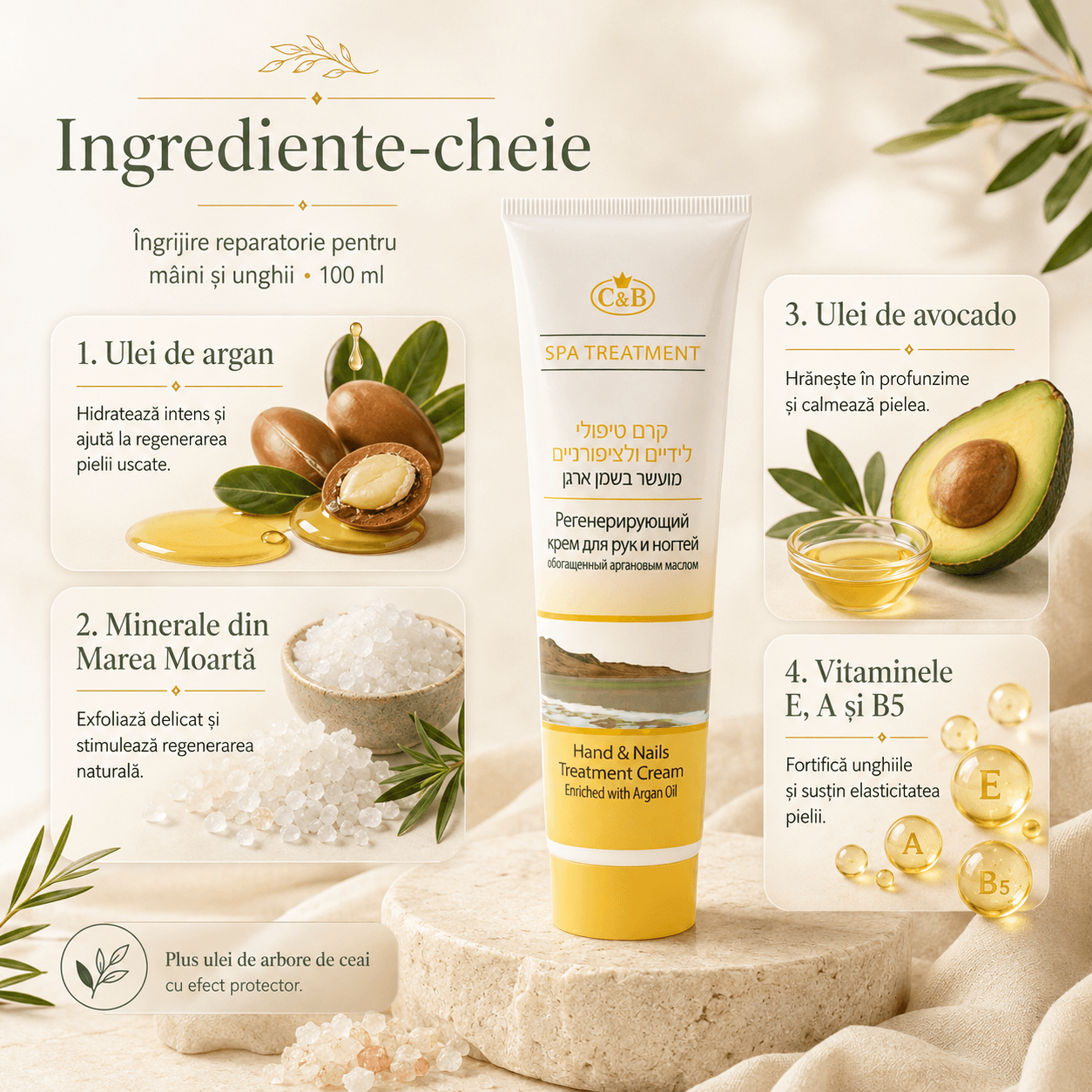 Cremă-Tratament pentru Mâini și Unghii cu Ulei de Argan și Minerale din Marea Moartă