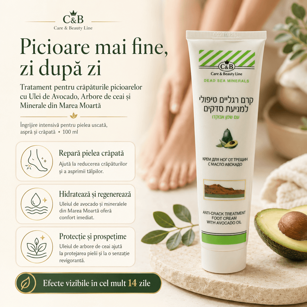 Cremă Anti-Crăpături pentru Picioare cu Ulei de Avocado și Minerale din Marea Moartă