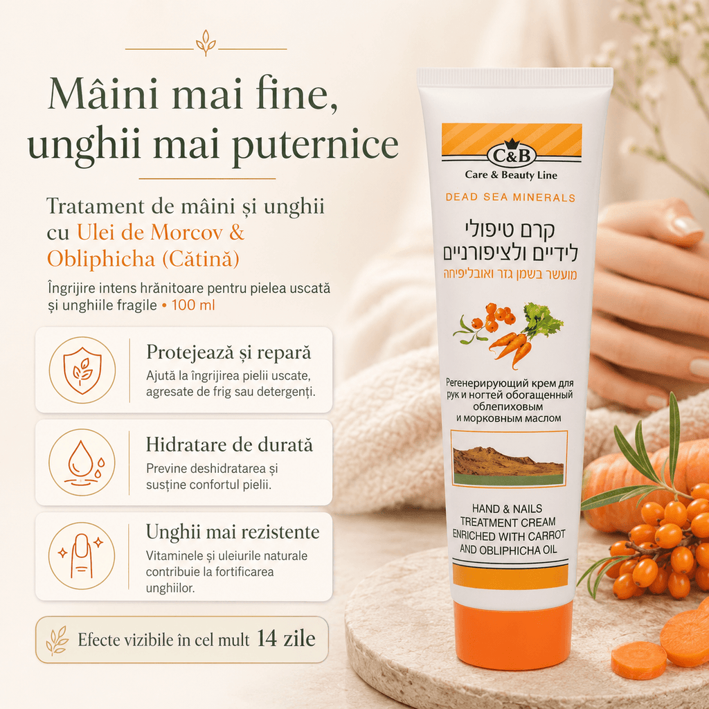 Tratament de Mâini și Unghii cu Ulei de Morcov & Obliphica – Hidratare, Regenerare și Întărirea Unghiilor